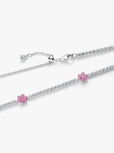 Pink Flower Tennis Necklace