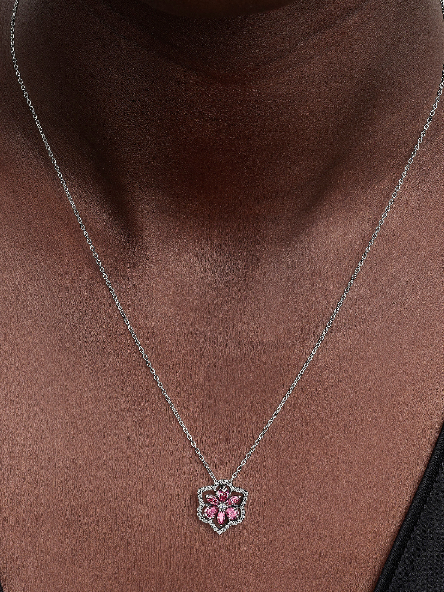 Herbarium Sparkling Pink Flower Pendant Necklace | Sterling silver