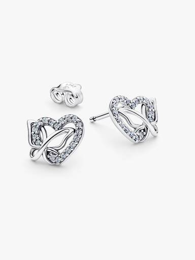 Entwined Heart & Butterfly Stud Earrings
