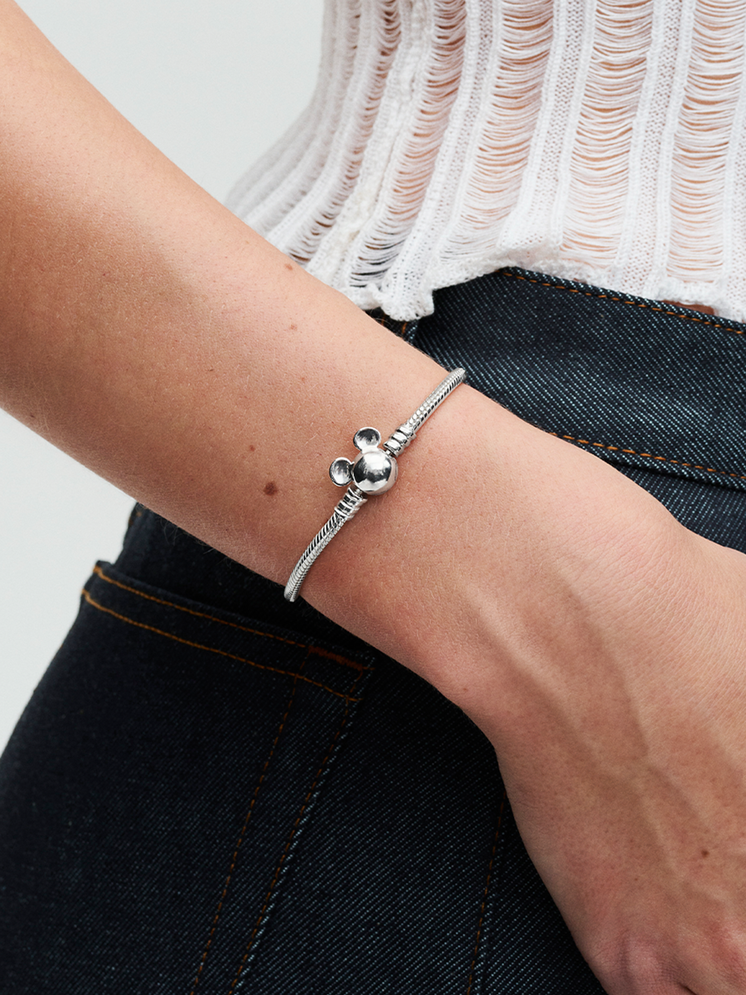 Disney Mickey Mouse Clasp Moments Snake Chain Bracelet | Sterling