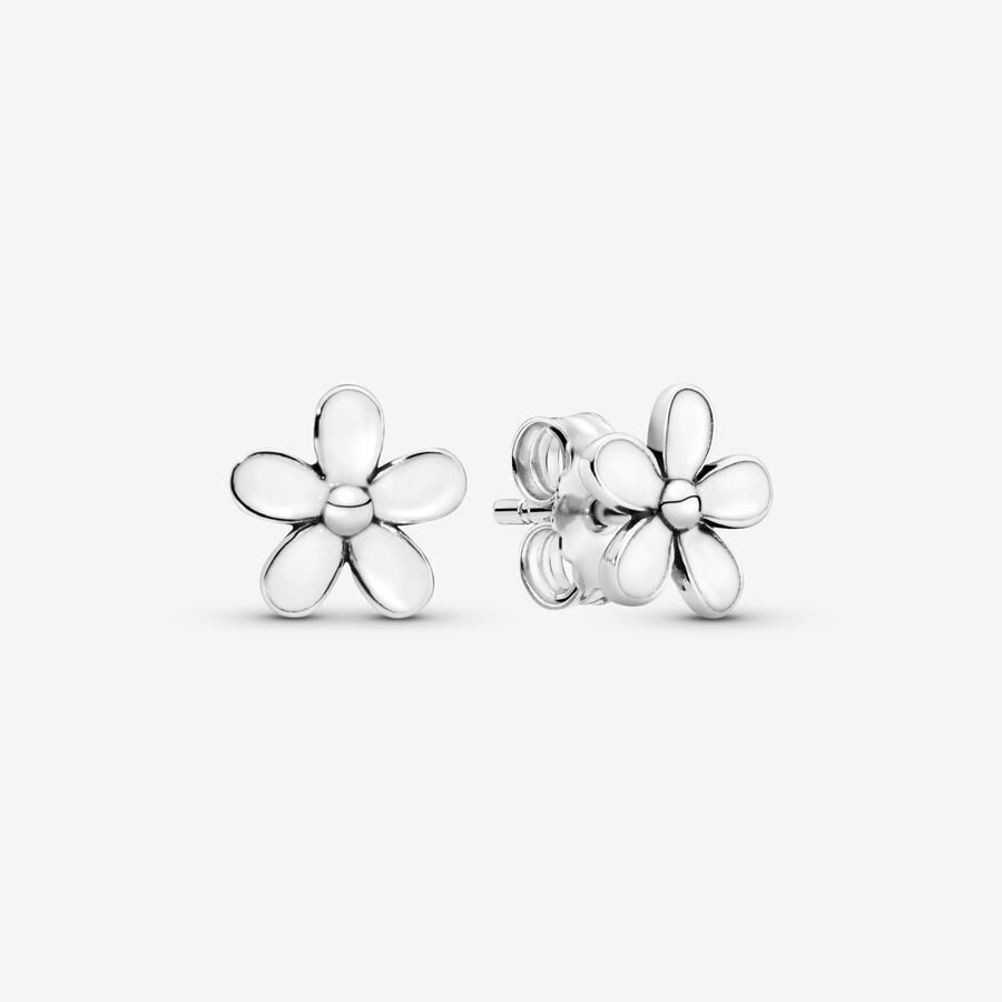 White Daisy Flower Stud Earrings image number 0