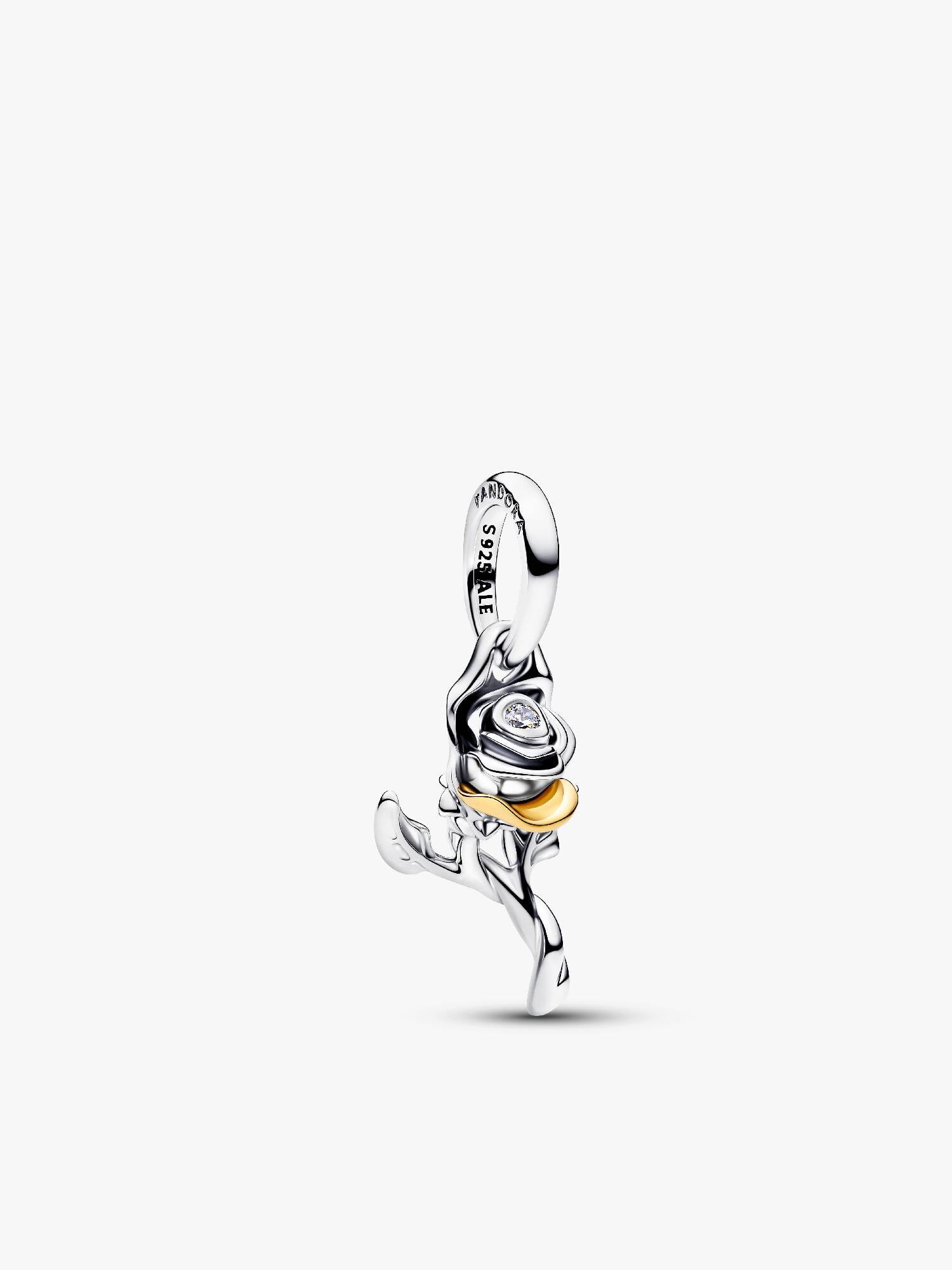 Disney Belle Enchanted Rose Lab-grown Diamond Dangle Charm 
