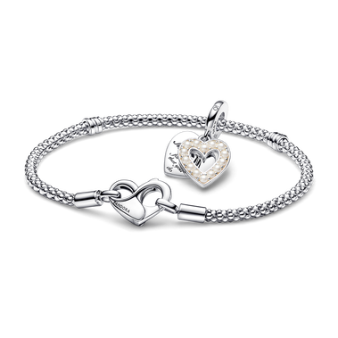 Pearlescent White Heart Dangle Charm & Bracelet Set