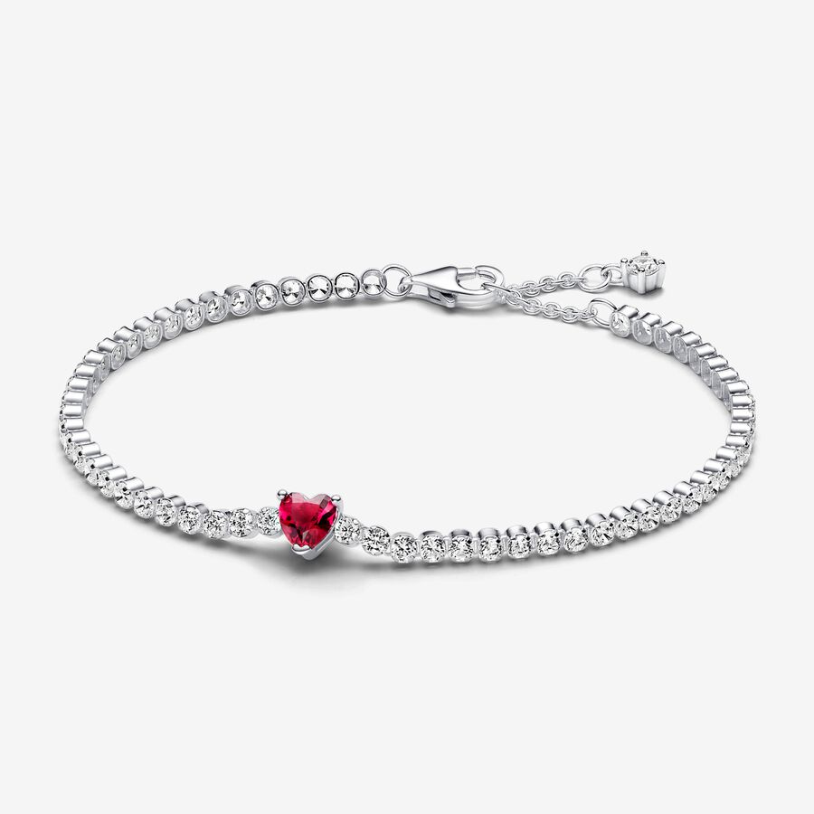 Red Sparkling Heart Tennis Bracelet image number 0