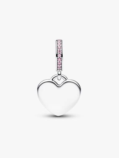 Engravable Heart Pink Stone Dangle Charm